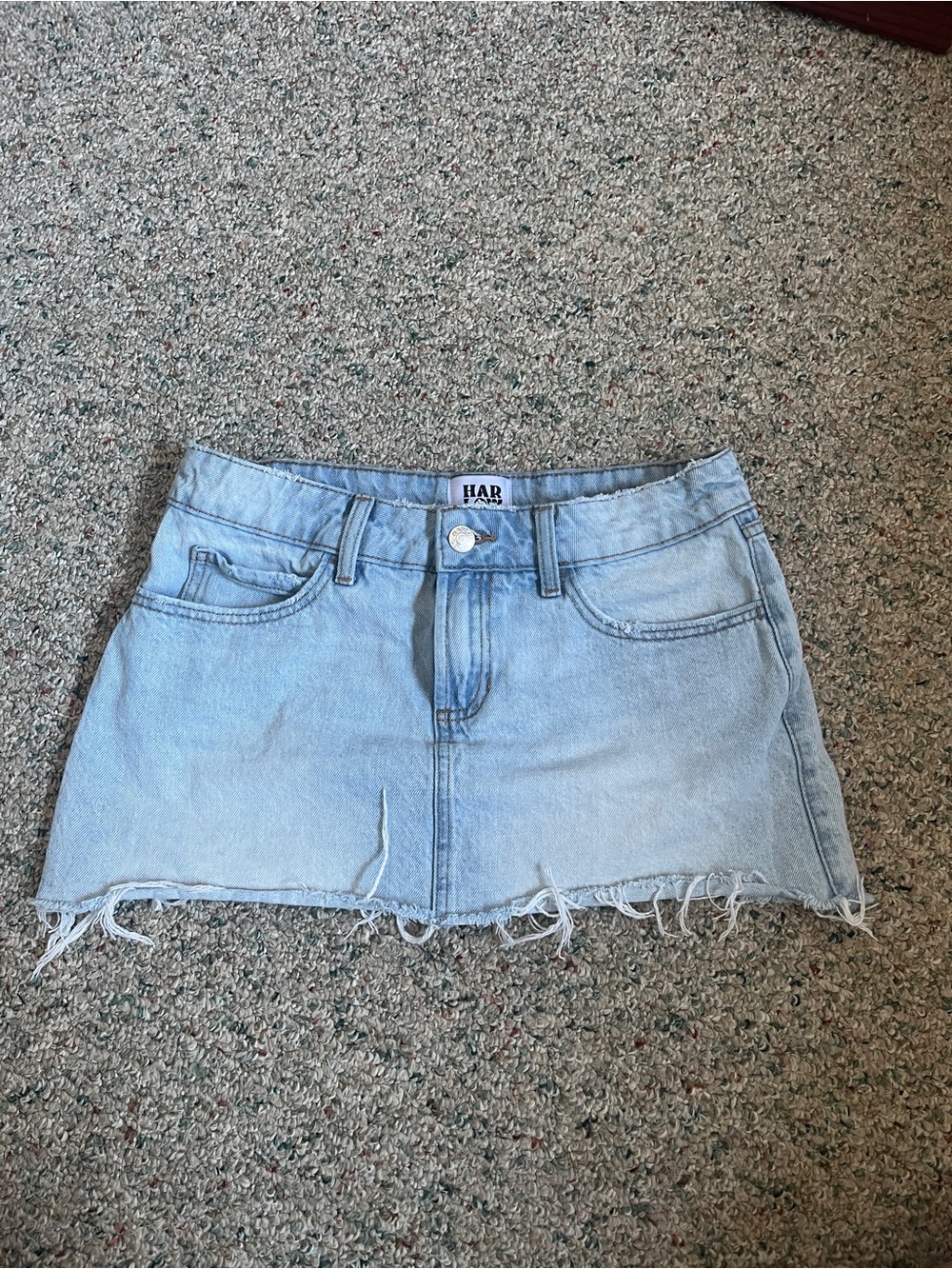 Light Wash Denim Mini Skort with Raw Hem